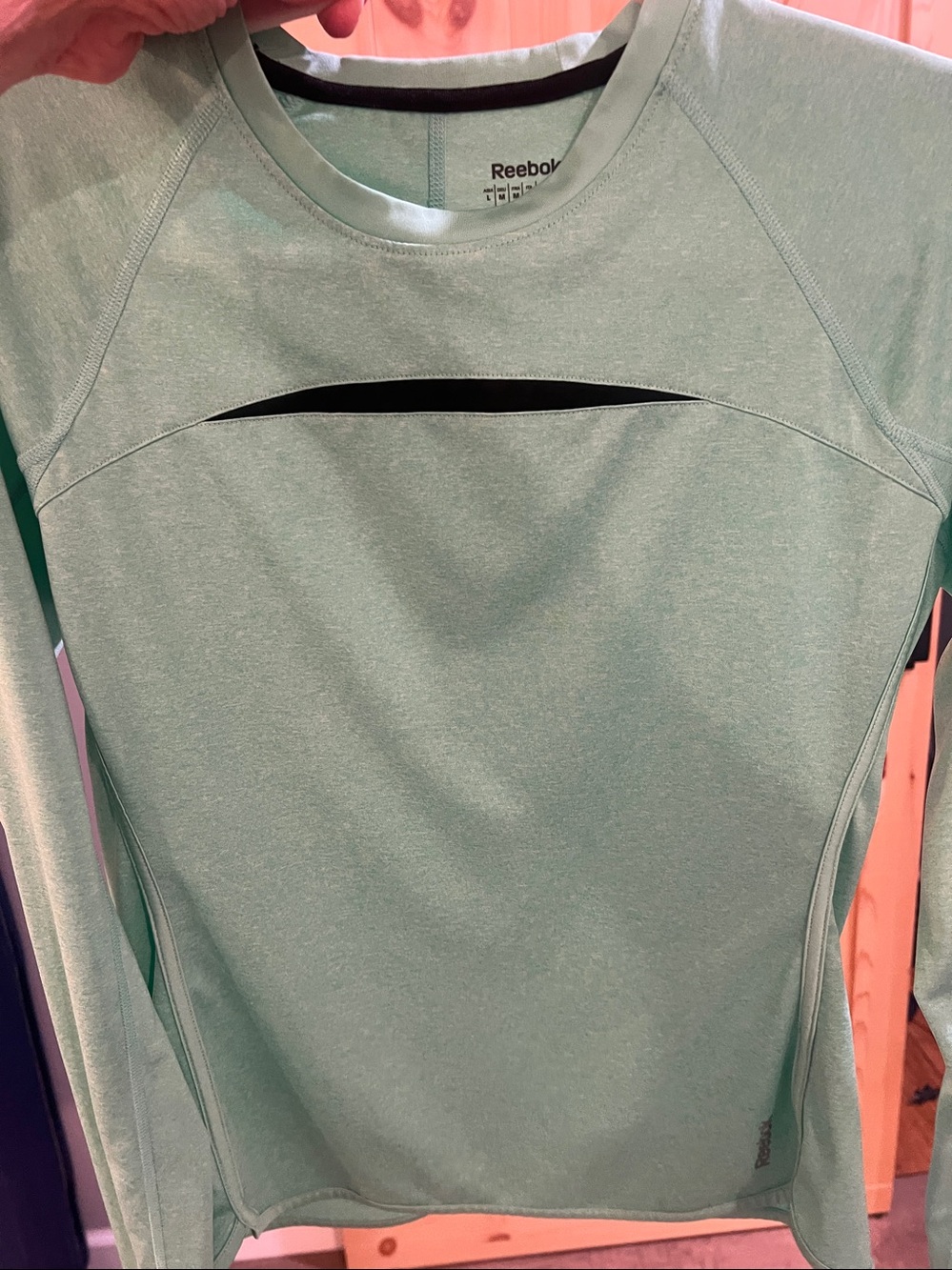 Reebok Mint Green Long Sleeve Performance Top with Black Accent size large